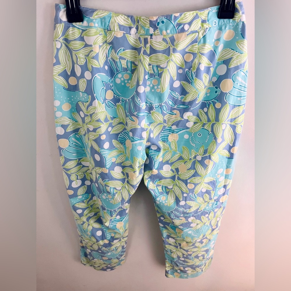 Lilly Pulitzer Blue Green Fish Print Pants Size 2 Coastal Preppy Beach - Picture 5 of 5